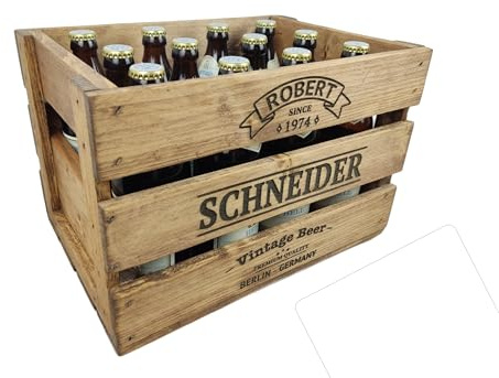 Personalisierbare BIERKISTE mit Namen Vintage Brauhaus Holzkiste Bierkasten zum GEBURTSTAG Alte Getränkekiste Bier Geschenk Männer Vatertag