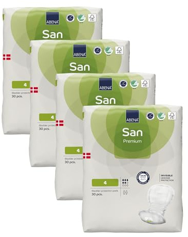 ABENA San 4 Premium Inkontinenzeinlagen 120 Stück für Damen und Herren | 800 ml Saugfähigkeit, schnell einziehende Einlagen, diskrete und anatomische Inkontinenzeinlagen
