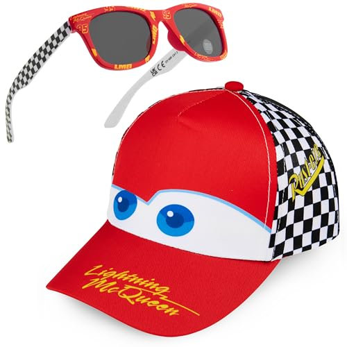 Get Trend Disney Cars Sonnenbrille Kinder Basecap Jungen Set Verstellbare Kappe Kinder Sonnenbrillen UV400 Geschenk Idee (Rot/Weiß Lightning McQueen)