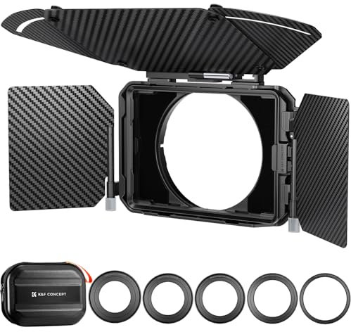K&F CONCEPT Nano-X Pro Mini Matte Box mit Karbonfaser-Flaggen-Seitenklappe oben, mit 10,2 x 14,6 cm quadratischen Filterschalen und 67/72/77/82/95 mm Objektivadapterringen für spiegellose DSLR-Kameras
