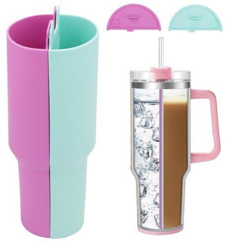 DASIAUTOEM Separador de bebidas 2 en 1, inserto de silicona de 450 ml para Stanley, taza de silicona reutilizable para café, zumo, cócteles, whisky, bebida de doble cara, accesorios para tazas Stanley