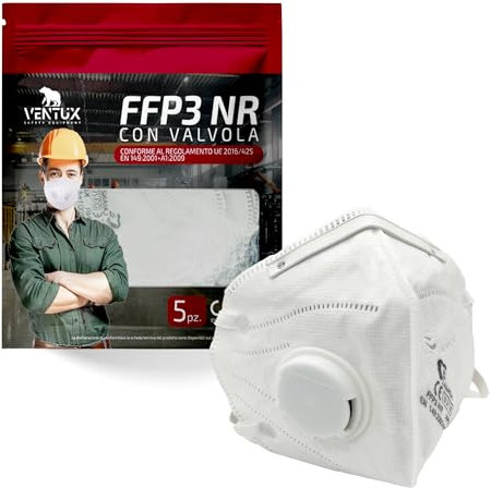 VENTUX SAFETY EQUIPMENT 5 Pièces Masque FFP3 avec Valve || Protection Maximale Certifiée CE || Masque de Sécurité Respiratoire Contre Poussières et Pollution