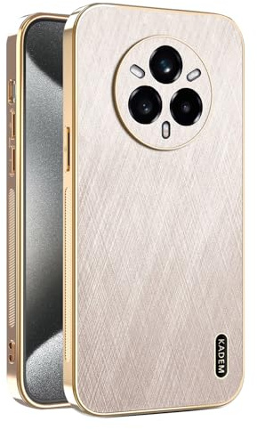 ILING Funda para Realme 14 Pro 5G, Diseño Elegante de Metal Cepillado, Premium Acabado de Cuero Carcasa, Ultradelgado Suave Silicona TPU Bumper Antigolpes Cubierta (Oro)