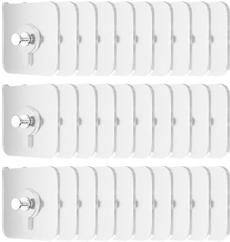 VEGCOO 30 PCS Self Adhesive Picture Hooks with 1 Microfiber Cleaning Cloth Transparent Wall Hooks for Photos Paintings Decorations No Nails No Damage Strong Hold Removable Hanging Hooks Kit