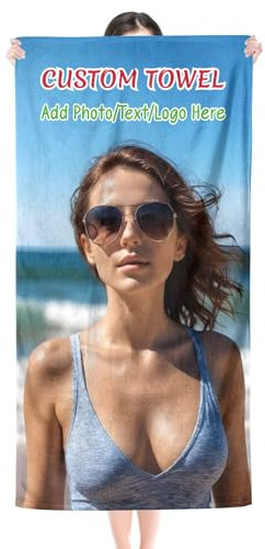 Albrayst Toallas de playa personalizadas con foto, 60 x 30 pulgadas, toalla de playa personalizada sin arena para piscina y baño de adultos