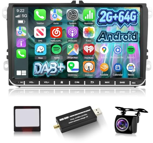 NHOPEEW DAB/DAB+ 9 Zoll 2 + 64G Autoradio für VW Passat b6 b7 Golf 5 6 Jetta T5 EOS Polo Touran Seat Sharan Unterstützung Carplay Android Auto WiFi GPS SWC + Rückfahrkamera