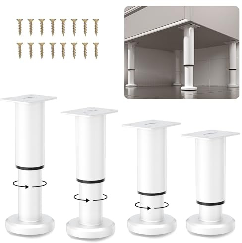 SANLIUBA 4 Stück Möbelfuß Verstellbar,Möbelfüße aus Edelstahl, verstellbar 8–12 cm Fußgestelle, Tischbeine, Sofabeine, Schrankbeine, Bettbeine (weiß)
