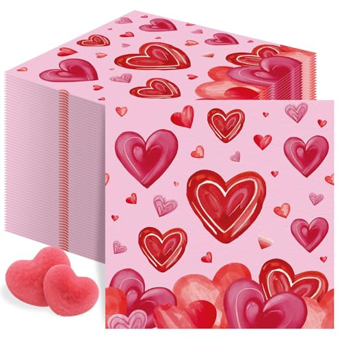 100 Pcs Mother's Day Napkins Pink Heart Paper Dinner Heart Napkins Disposable Wedding Hand Towels for Guest Dinner Napkinsfor Spring Wedding Supplies Tableware Decor