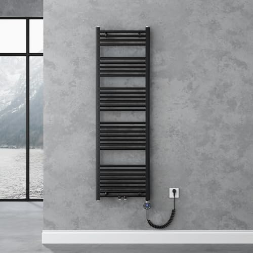 doporro Radiateur de Salle de Bain Sèche-Serviette 160x50cm Radiateur Tubulaire Vertical Chauffage Électrique Gris-Noir avec Résistance pour Radiateur 800W