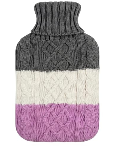 ZOVEXA Large Hot Water Bottle with Premium Knitted Cover - Charcoal - 2L | Natural Rubber Hot Water Bag for Hand & Feet Warmer - Pain Relief - Period Cramps - Neck & Shoulder - BS 1970:2012 Certified