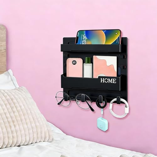 Muorruo Floating Shelves for Bedside Accessories Organizer, Self-adhesive Wall Mount, Room Decor, Storage and Organisation Items in Bedroom, Black