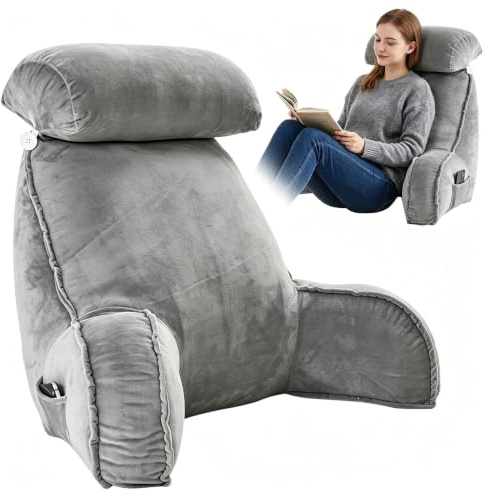 CEWROM Lesekissen für Bett Und Sofa, Lesekissen mit RüCkenlehne für Erwachsene, Reading Pillow aus Memory Foam mit Armlehne, Ideal zum Lesen, Fernsehen, Faulenzen oder als Rückenstütze (Grau)