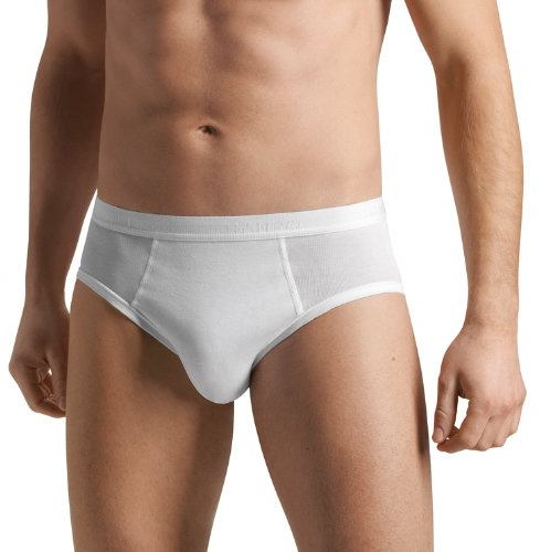 HANRO Men's Cotton Pure High-Leg Brief 73633, White, Large