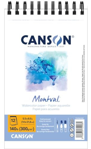 Canson Artist Series Montval Watercolor Paper, Wirebound Pad, 5.5x8.5 inches, 12 Sheets (140lb/300g) - Artist Paper for Adults and Students - Watercolors, Mixed Media, Markers and Art Journaling