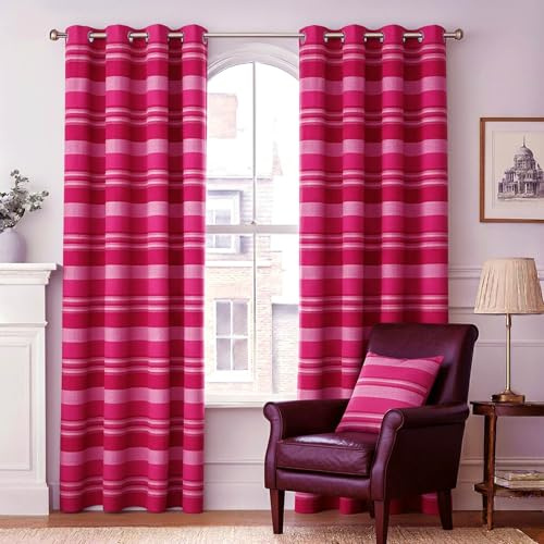 HOMESCAPES 1 Pair of Morocco Ribbed Curtains Pink, 72 Inch Drop, 100% Cotton Ring Top, 66 x 72 Inch
