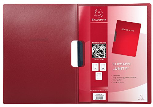 Exacompta 445423KHSB Premium Bewerbungsmappe aus weichem PP mit vertikale Prägung 2-teilig mit Clip für DIN A4 1 Stück bordeaux