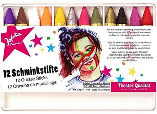 Schminkstifte, 12 Stück, Theaterqualität, Theaterschminke, im praktischen Pocketformat, Schminkset 12 Farben