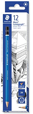 STAEDTLER Zeichenbleistift Mars Lumograph, Härtegrad 3H, unglaublich bruchfeste Premium-Bleistifte, hohe Qualität, spezielle Minenrezeptur, Sechskantform, 12 Bleistifte in Faltschachtel, 100-3H