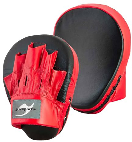 Ju-Sports Handpratzen vorgebogen I Box Pratzen aus Echt Leder I Sehr leicht & gutes Handling I Angenemes Tragen für die komplette Hand I Ideal für Boxtraining