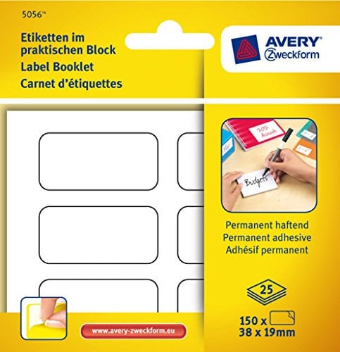 Avery Zweckform 5056 Organisations-Etiketten, zur Handbeschriftung, 38 x 19 mm, 25 Blatt/150 Etiketten, weiß
