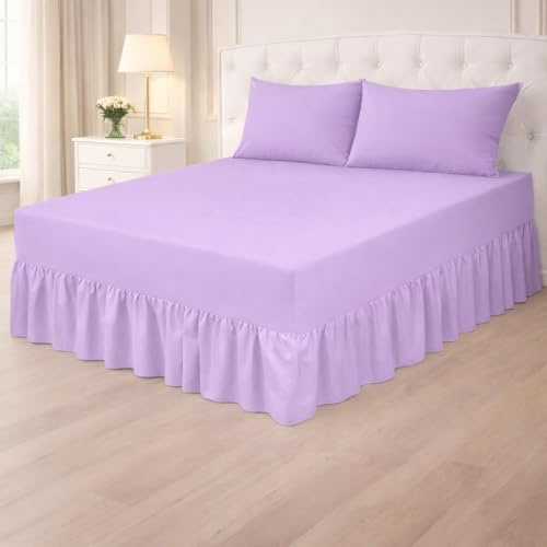 ARLINENS Fitted valance Sheet Plain Dyed Polycotton Sheets in following Colours and Sizes (DOUBLE, Lilac)