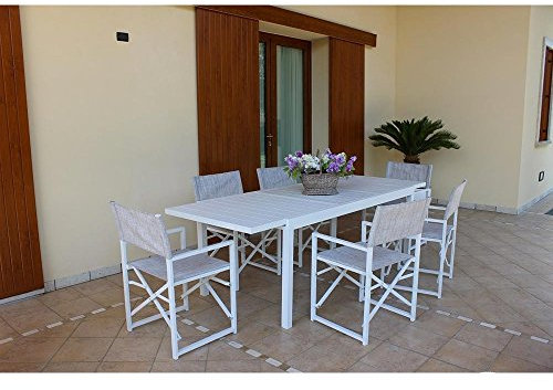 MILANI HOME Gartentisch ausziehbar, 200/300 X 90 cm. Farbe weiß, Aluminium, Gartentisch, für Garten Veranda Terrasse Bar Restaurant Hotel Hotel Residence Eisdiele Agriturismo, Sehr Robust