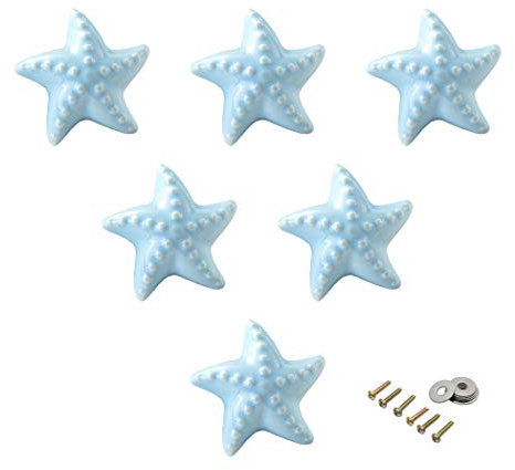 Schöner Keramik-Knauf, Seestern-Form, für Kinderzimmer, Möbel, Schränke, Schubladen, 6 Stück