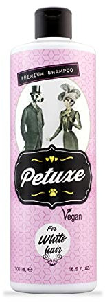 Petuxe Cosmetics Champú para Perros y Gatos de Pelo Blanco Aporta Suavidad, Brillo y Matiza los Tonos Amarillentos con Aloe Vera, Glicerina y Pantenol. Ingredientes Naturales, Fórmula Vegana. 500 ml.