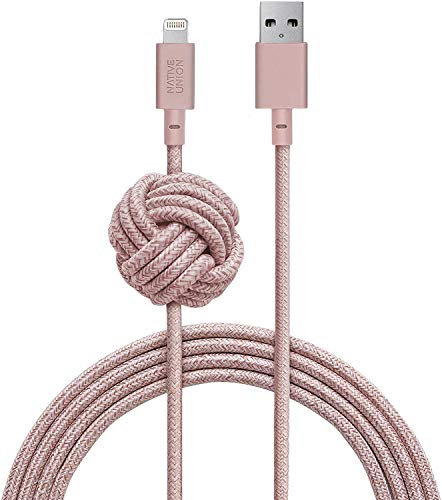 Native Union Night Cable - 10ft Ultra-Strong Reinforced [MFi Certified] Lightning to USB Charging Cable with Weighted Knot Compatible with iPhone 14, iPhone 13 and Earlier(Rose)