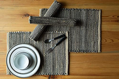 Chardin home Tischsets aus natürlicher Jute, 33 x 48 cm, rustikale Bauernhaus-Tischsets, Farben: natürliche Jute und schwarze Anthrazit.