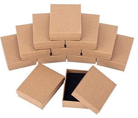 nbeads 24 Stück Braune Karton Schmuck Box, 9x7x2.7 cm Rechteck Burlywood Papier Geschenkbox Schmuckschatulle Armband Halskette Kunsthandwerk Display Lagerung Box für Geburtstag Weihnachten Geschenk