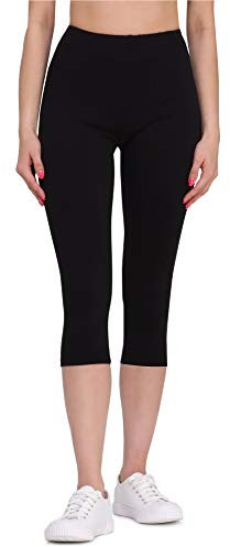 Bellivalini Leggins 3/4 Piratas Mallas Deportivas Capri en Viscosa Mujer Leggings Pirata Fitness para Deporte BLV50-148 (Negro, XL)
