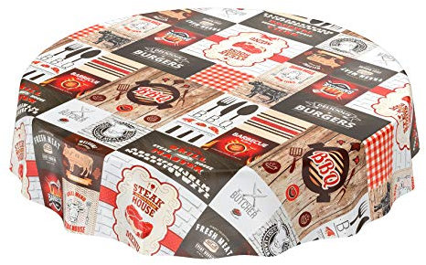 ANRO Wachstuch Tischdecke abwaschbar Wachstuchtischdecke Wachstischdecke BBQ Grill Garten Rot Rund 120cm