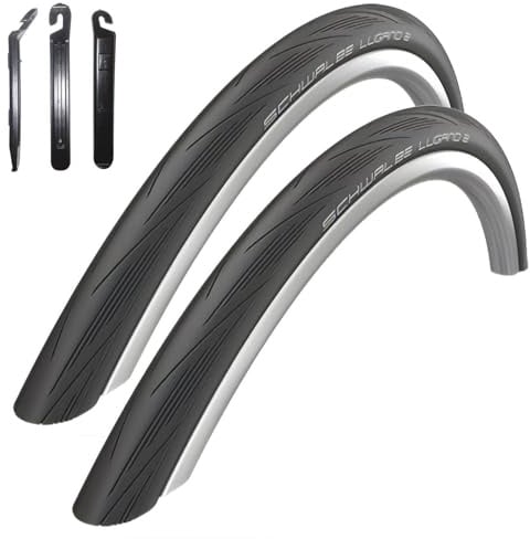2 x Schwalbe Lugano 28 Rennradreifen Fahrradreifen in Schwarz - 28-622 (700 x 28C) inkl. 3 Reifenheber