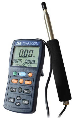 RaeSung Hot Wire Thermo Anemometer TES-1340 HVAC Air Flow Velocity Tester Air Wind Flow Meter TES1340
