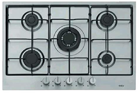 Piano Cottura da 75 cm a gas, N° 5 Fuochi, 1 bruciatore WOK, Inox