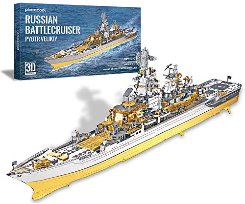 piececool 3D Puzzle Metall Kreuzer Peter der Große, 3D Metall Puzzle Militärmodell für 340 Edelstahl, Ganzes Metall, 100% Wiederherstellen, Geburtstagsgeschenk, Modellbausatz Erwachsene, 270 Teile