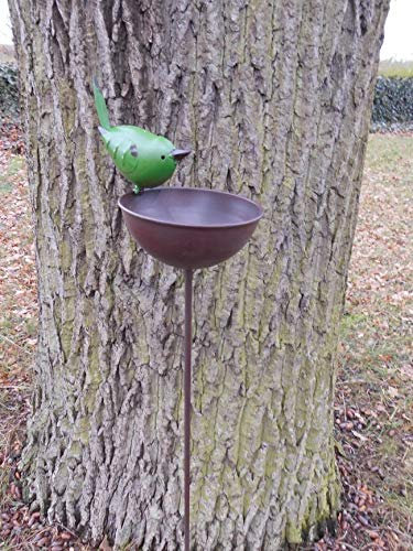 Deko-Impresion Vogeltränke Vogelbad Vogel-Futterstelle am Stab Eisen m. Vogel grün