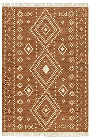 Kelim Teppich handgewebt - Naturfaser Läufer & Teppiche bestens geeignet fürs Wohnzimmer & Schlafzimmer, Handwebteppich & Wollteppich, nachhaltig & hochwertig, 130 x 190 cm, Braun Rot - Monaco