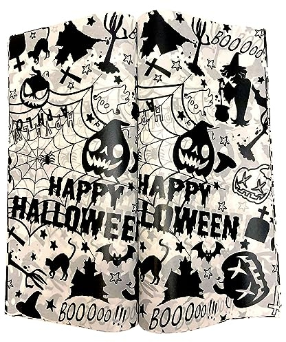Suiwen 100pcs Halloween Themed Wax Paper Sheet, Food Picnic Printed With Pumpkin, Spider and Spiderweb, Greaseproof Waterproof Dry Hamburger Liners Wrapping Tissue (Black)