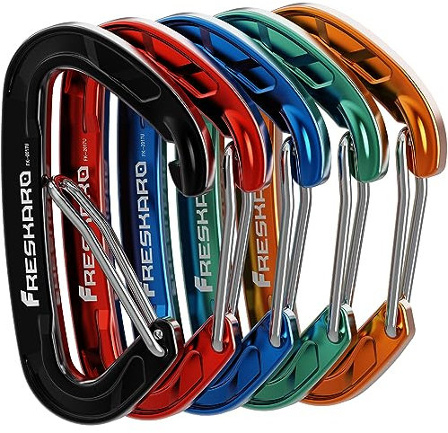 FresKaro Mousqueton, Mousquetons Porte Clé, Mousquet Aluminium, 8kN Mousquetton Dégaines, Mousketon Solide, Ultra Resistant, pour Clef, Sac à Dos, Exterieur Randonnée, Petit Mini 6cm, Arc-en-Ciel