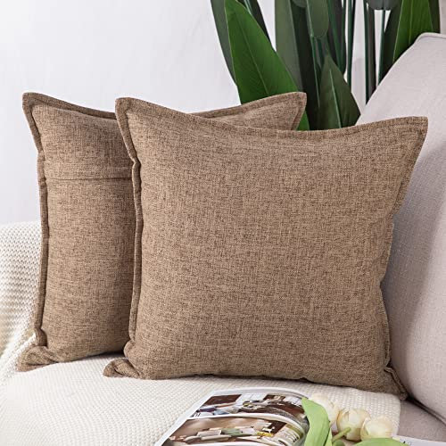 Madizz 2er Set Polyester- Leinen Kissenbezügen Weiche dekorative Kissenbezüge für Sofa Schlafzimmer Kissenhülle Hellbraun 65x65 cm Quadrat