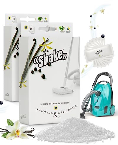 SHAKE Staubsauger Duft (Vanille & Schwarze Johannisbeere) • Duftperlen Staubsauger gegen schlechte Gerüche • Granulat zum Einsaugen • Staubsauger Deo als Lufterfrischer • 2 x 4er Pack