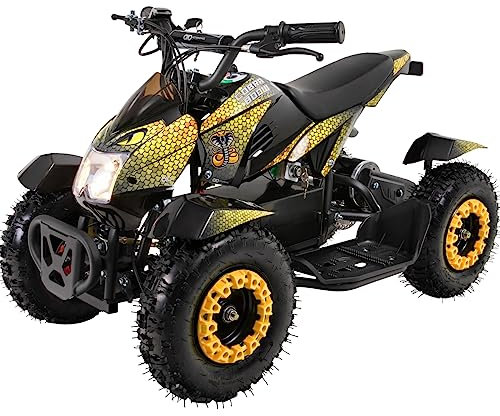 Actionbikes Motors Kinder Quad Elektro ATV Cobra | 𝟑𝟔 Volt 𝟖𝟎𝟎 Watt Motor bis 𝟑𝟎 km/h - Kinderquad - Pocket Quad - Safety Touch Fußschalter - Miniquad - Für Kinder ab 6 Jahren (Gelb/Schwarz)