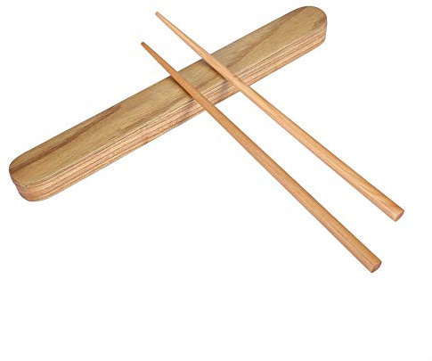 Portable Wooden Chopsticks Japanese Style with Wood Case Reusable Utensils for School Camping Travel Bento Box (Pull light color chopsticks box + chopsticks) Lunch Box
