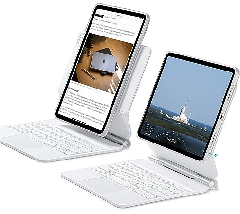 ESR Hülle mit Keyboard, Tastatur für iPad Air 11 Zoll(M3/M2, 2025/2024), Pro 11/Air 6/5/4, Magnetischer Ständer, Federnde Leuchttasten, Multi-Touch-Trackpad, Weiß