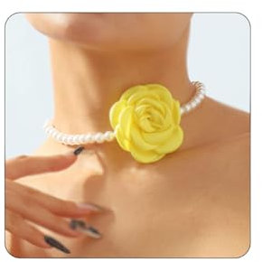 Bethynas Barockperlen-Choker-Halskette mit handgefertigter Blume, Vintage-Rosenhalsband, Brautperle, Party-Halsschmuck für Frauen, künstliche Metallblumen, künstliche Perlen, Metall künstlich