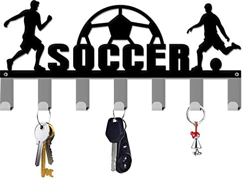 INFUNLY Schlüsselhalter Für Die Wand Fußball-Thema Wandhaken Metall-Schlüsselhaken Schlüsselanhänger-Halter Mit 7 Haken Personalisiertes Design Schlüsselbrett Heim-Schlüsselbrett