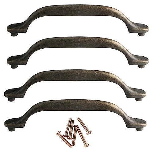 LFWATAXY 4 tiradores de gabinete vintage, manijas de bronce aceitado para muebles, cajones retro, armarios, accesorios para cocina, baño y dormitorio