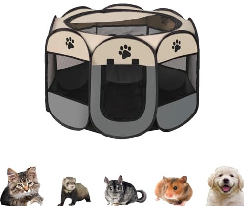WAVATA Faltbarer Laufstall FüR Haustiere, Tragbarer Welpenlaufstall, 74x74x43cm Oxford Wasserdichter Pet Laufstall FüR Hunde Hasen Meerschweinchen Katzen FüR Innern Oder AußEn (Grau)